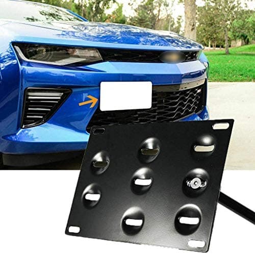 Xotic Tech Front Bumper Tow Hook License Plate Mounting Bracket No Drill Hole Adapter Holder Kit Compatible with Chevrolet Camaro 6th Gen 2016 2017 2018 2019 2020 2021 2022 2023 2024, Black