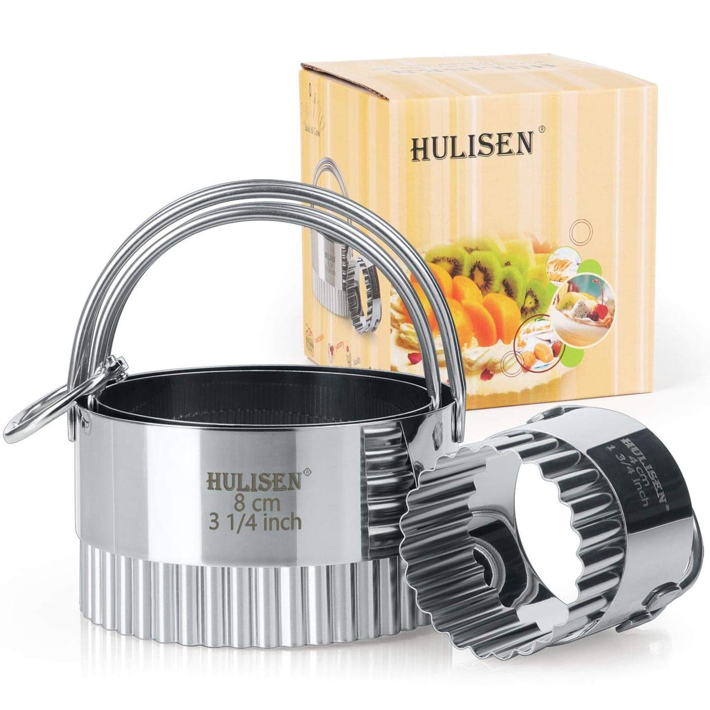 HULISEN Biscuit Cutter Set 3 PiecesSet Round Cookies Cutter with Handle Professional Baking Dough Tools Wave