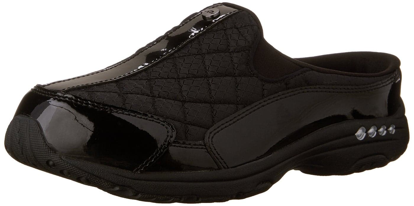 Easy Spirit Womens Traveltime12 Mule, Black/Silver Patent, 8.5 Narrow US