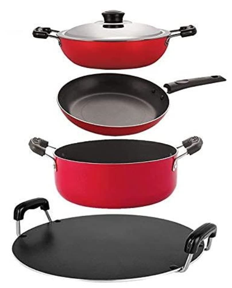 Nirlon Non Stick Cookware Kitchen Cooking Essential Gift Set of 4 Pieces (DKD(M)_TP22_RT_CS24)