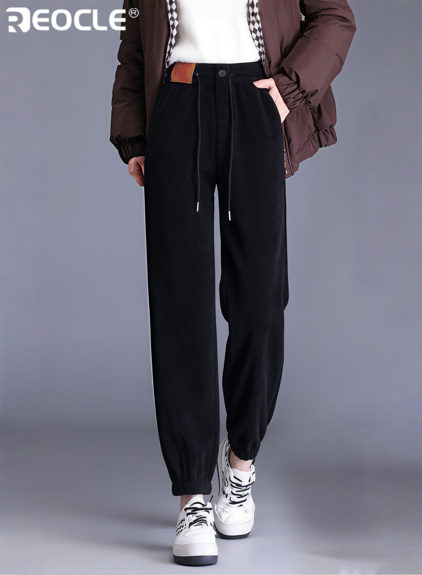 Women's Corduroy Pants Elastic Waist Trousers Vintage High Waisted Straight Leg Pants Trouser Casual Straight Leg Pleated Dress Pants
