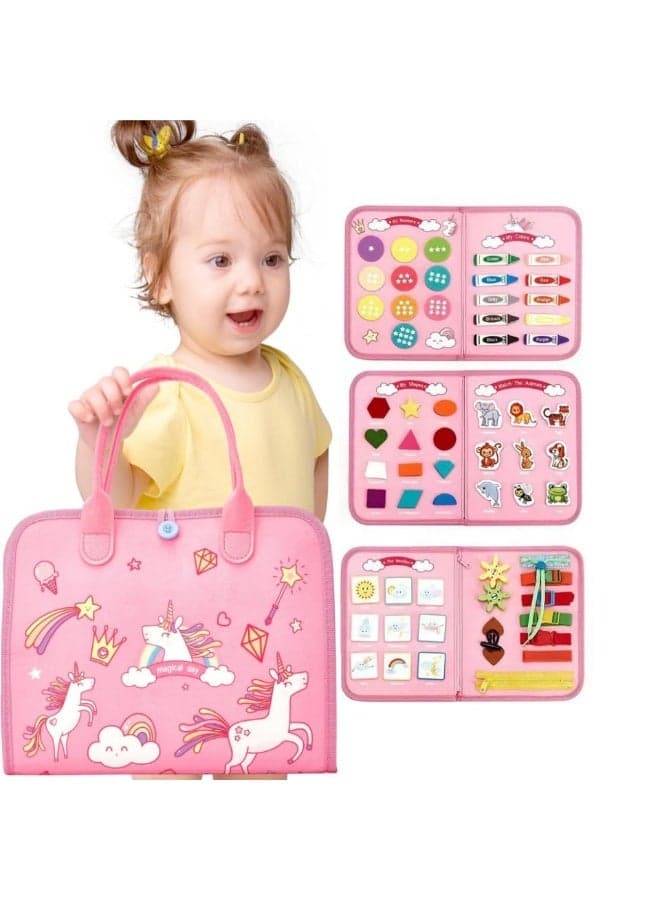 Montessori Busy Board – Toddler Early Education Sensory Toy | Felt Learning Book for Dressing Shoe Tying | Quiet Travel Toy for Plane Car | Perfect Birthday Gift for Girls