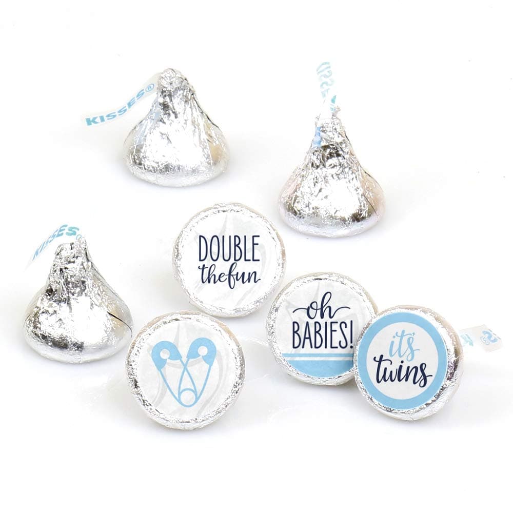 Big Dot of Happiness Its Twin Boys Blue Twins Baby Shower Round Candy Sticker Favors Labels Fit Chocolate Candy 1 Sheet of 108