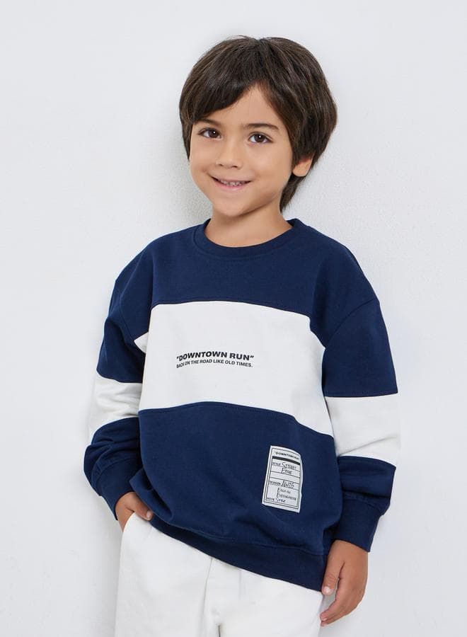 Boys Navy Blue Color Block Sweatshirt