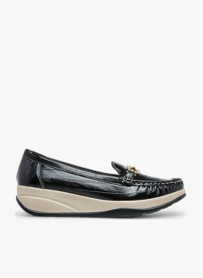 Metallic Accent Slip-On Comfort Loafers with Wedge Heel — 41 EU