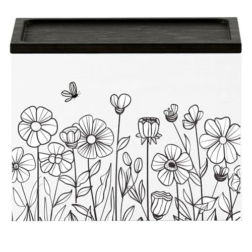 HOTCAN Discreet Wooden Tampon Holder for Bathroom with Built-In Vanity Lid | Feminine Pads Dispenser Organizer for Bathroom Countertop | Compact and Elegant Design | Multiple Mounting Options (Floral)