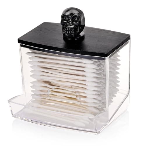 Tbestmax 10oz Qtip Holder Dispenser Big Clear Bathroom Organizer Accessories Decor for Storage-Qtips Cotton Ball Holder, Cotton Swabs, Floss Container - Black Lid