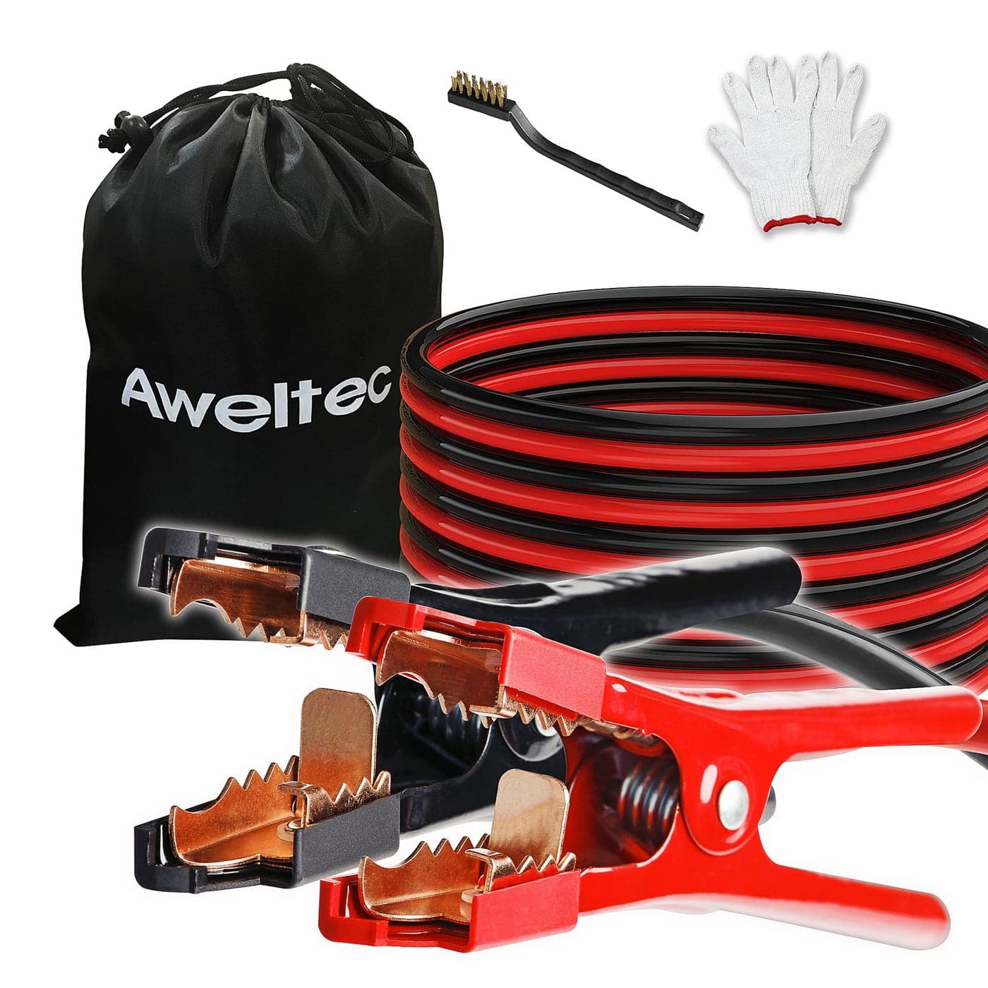 AWELTEC Jumper Cables 4 Gauge 25 Feet Battery Jumper Cables for Car 40 to 140 Heavy Duty Booster Cables with Carry Bag Safety Gloves and Iron Brush 4AWG x 25FT