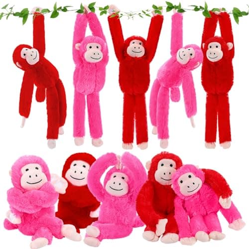 Sinmoe 10 Pack Valentines Stuffed Hanging Monkey Bulk 197 Inch Cute Plush Valentines Stuffed Animals Bulk Romantic Monkey Toy Birthday Gift for Girlfriend LoverRose red Red