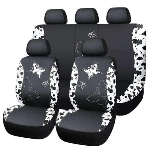 Flying Banner Butterfly car seat Covers ful Set Fashion Universal Lady Woman Female Rear Bench Split Colorized Full Set Faux Leather Cow Print