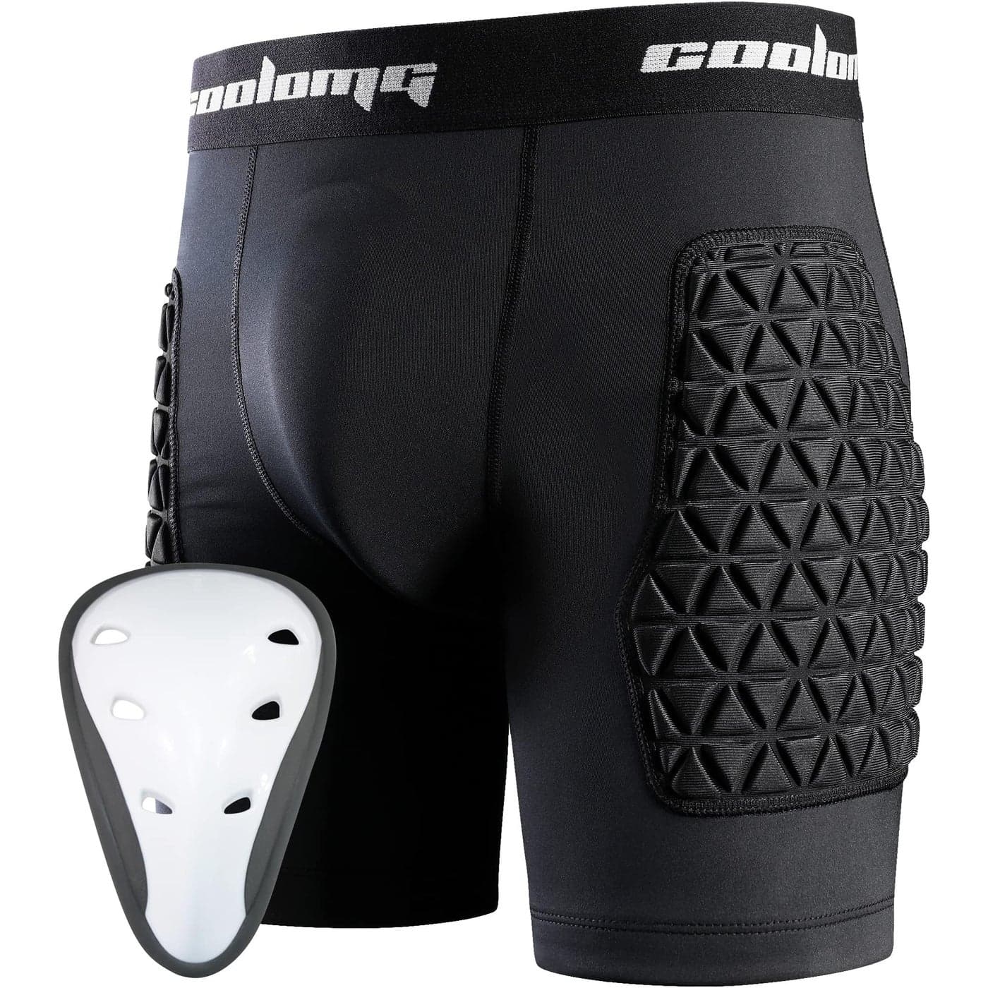 COOLOMG Youth Padded Sliding Shorts with Protective Cup Boys Baseball Compression Shorts Football Lacrosse Slider Black XL