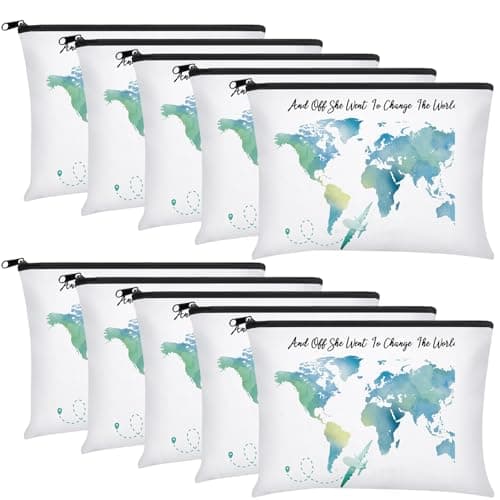 Chunful 10 Pieces Inspirational Canvas Makeup Bags for Women Graduation Gift Rainbow Canvas Cosmetic Bags Bulk with Zipper Friendship Gift Travel Toiletry PouchWorld