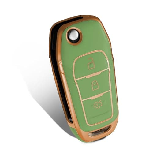 WORCAS for Ford 3 Buttons Key Fob Cover TPU Smart Key Fob Case Compatible with Ford Explorer Ranger F150 F250 F350 F450 F550GoldGreen