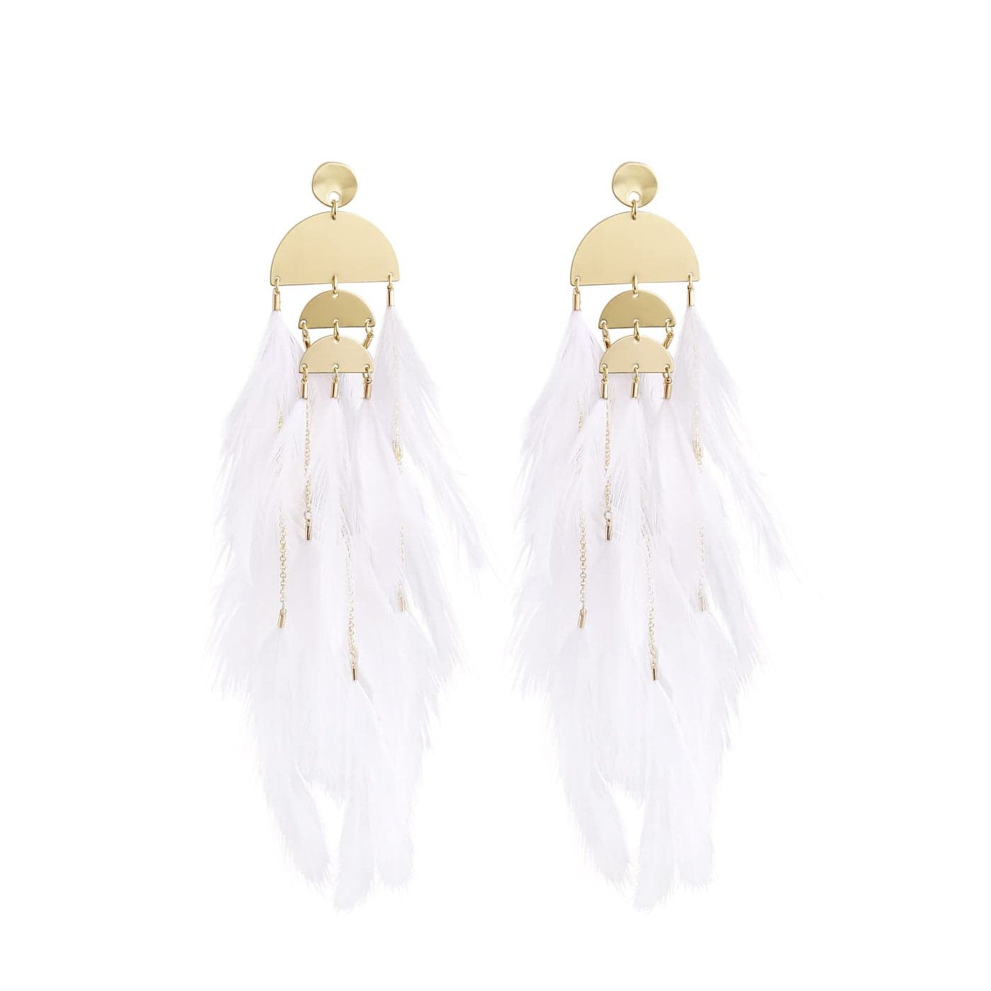 Women Feather Earrings Long Tassel Bohemian Jewelry White Gold Wedding Accessories (Pure white)