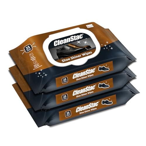 Cleanstac Formal Shoe Shiner Wipes | 75 Count, Brown | Packet with Lid | Instant Shine for Leather & Formal Shoes