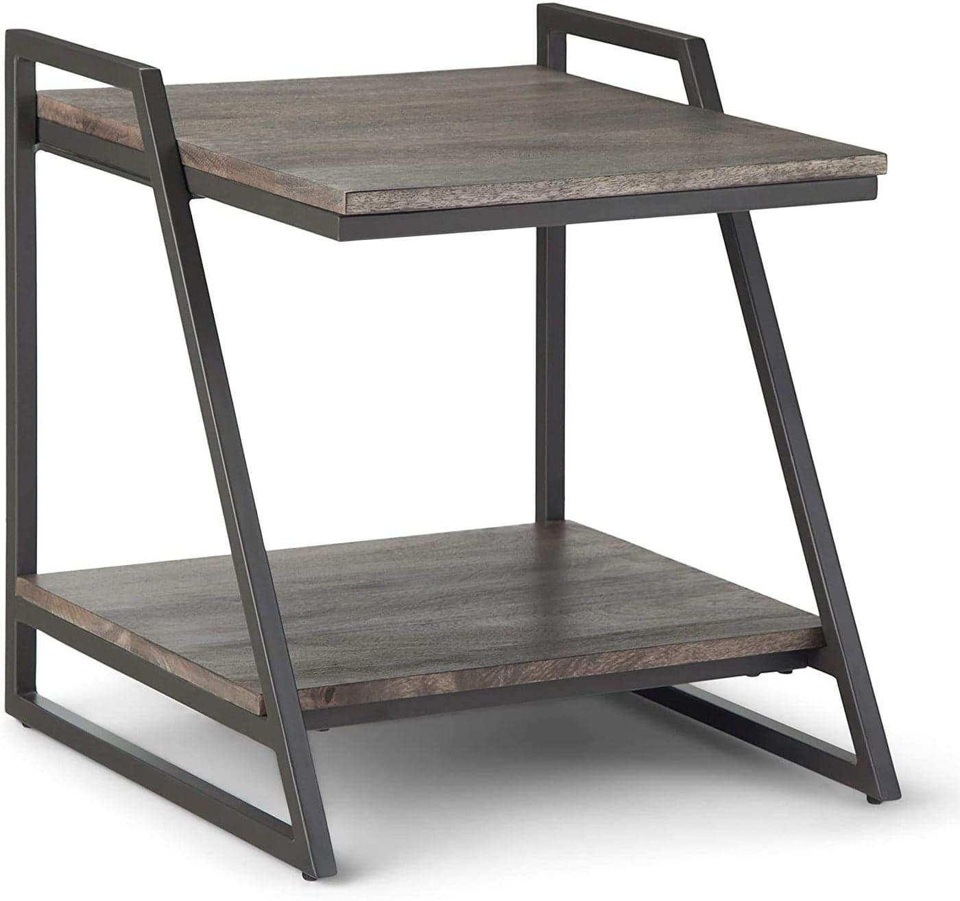 Indian Decor 456300 Side TableWood Bedside Table 20 inch Wide Square Industrial Contemporary End Side Table in Carbon Steel with Storage 1 Shelf for The Living Room and Bedroom Black
