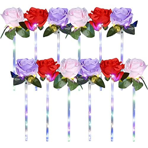 ArtCreativity Light Up Rose Wands for Kids Set of 12 LED Wands 14Inch Light Up Flower Design Perfect Party Favors and Rose Party Decorations Fun Light Up Wands for Kids and Adults