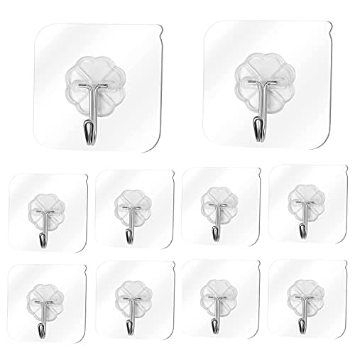 Retailio 10Pcs Waterproof Transparent Self Adhesive Metal Wall Hooks, Heavy Duty Sticky Hooks for Hanging 10KG (Max) for Wall