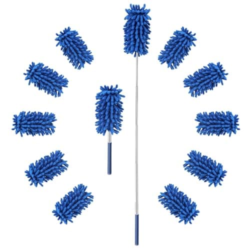 ZZ LAZYCOTTAGE 12 Pack Microfiber Dusters for Cleaning, High Duster with Extension Pole, Long Handled Feather Dusters, Household Cleaning Supplies for Ceiling, Car, Furniture, Fan, Sofas(Blue)