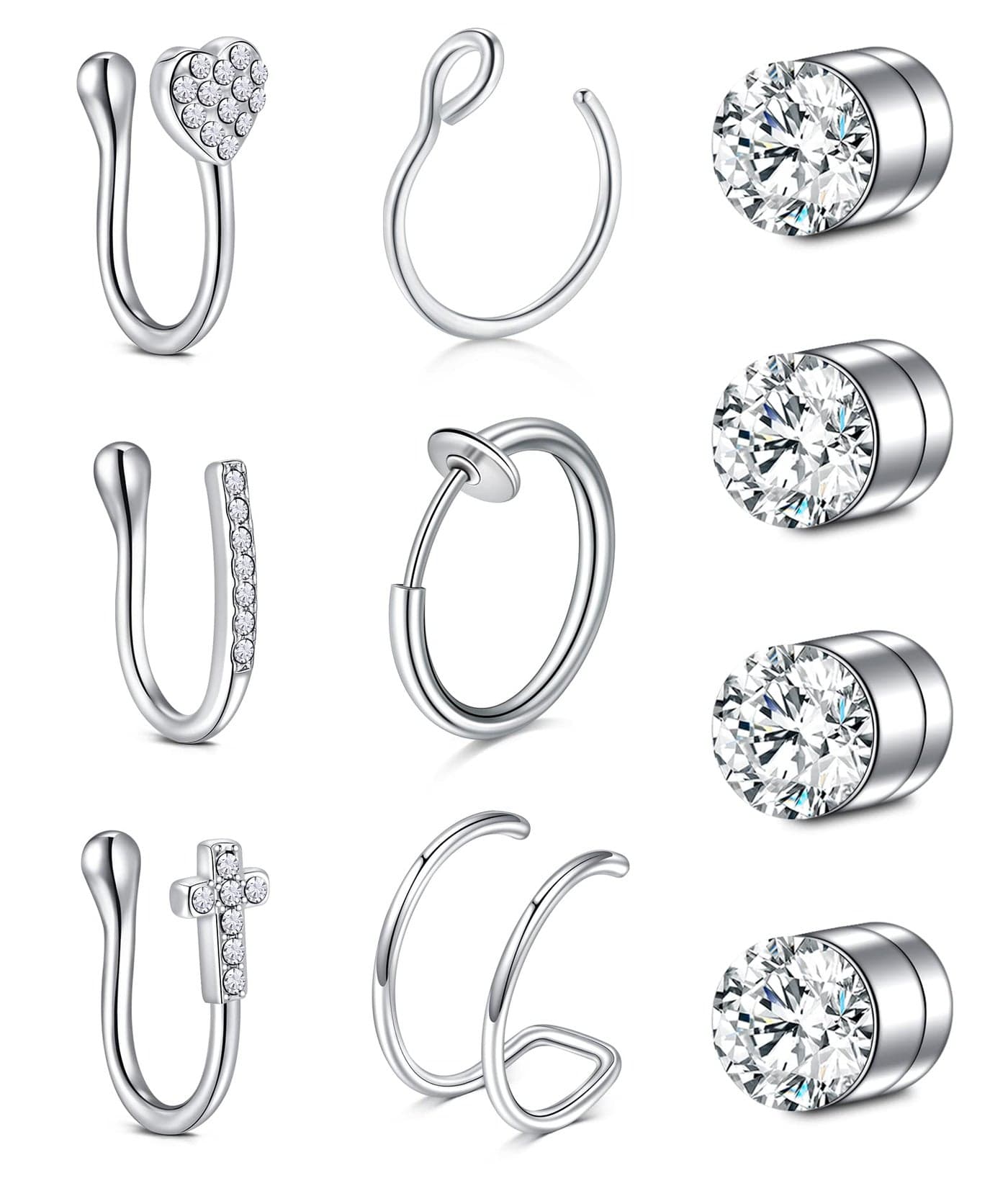 VCMART Fake Nose Ring Stainless Steel Fake Nose Rings for Women Fake Nose Ring Piercing Non Pierced Clip On Faux Nose Rings Piercing Fake Piercings Jewelry Silver