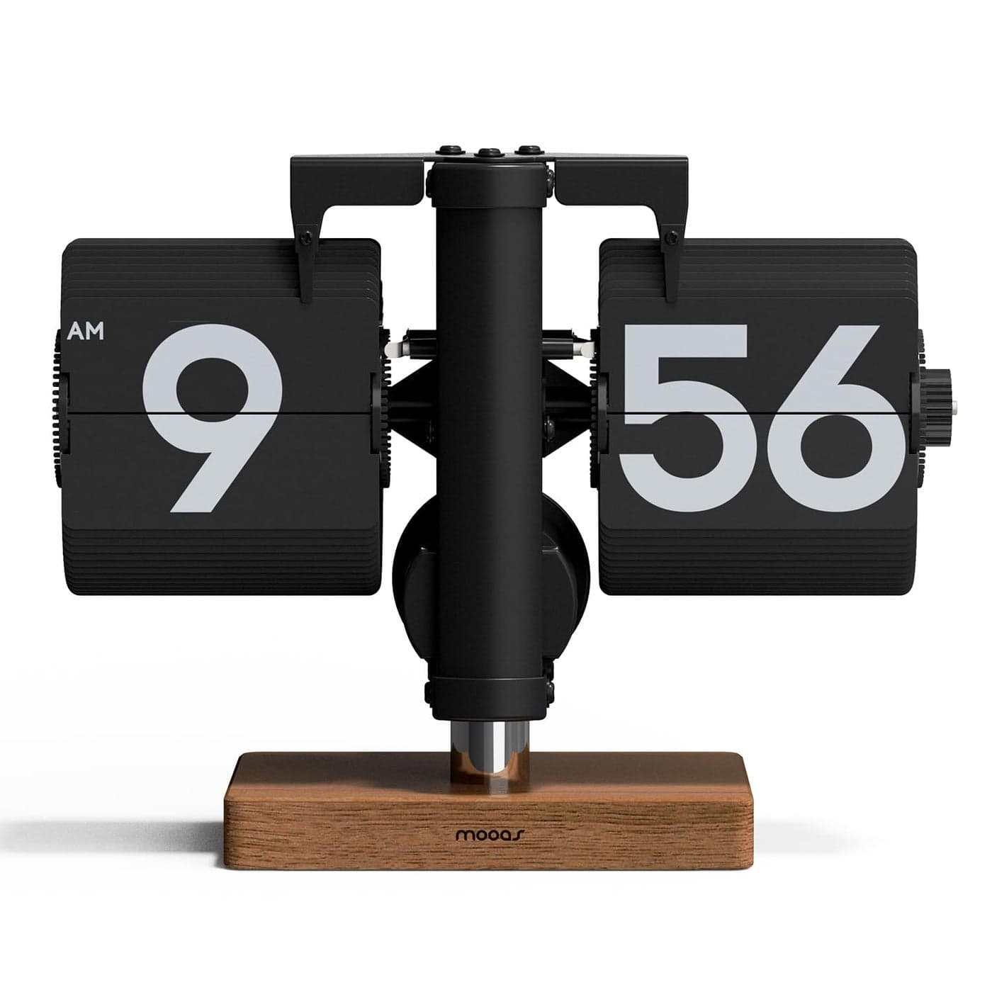 mooas Classic Modern Wood Mini Flip Desk Clock Black Retro Vintage Analog Design Auto Flip Clock Table Clock Large Number Battery Powered Ideal for Home Office School Hotel Caf