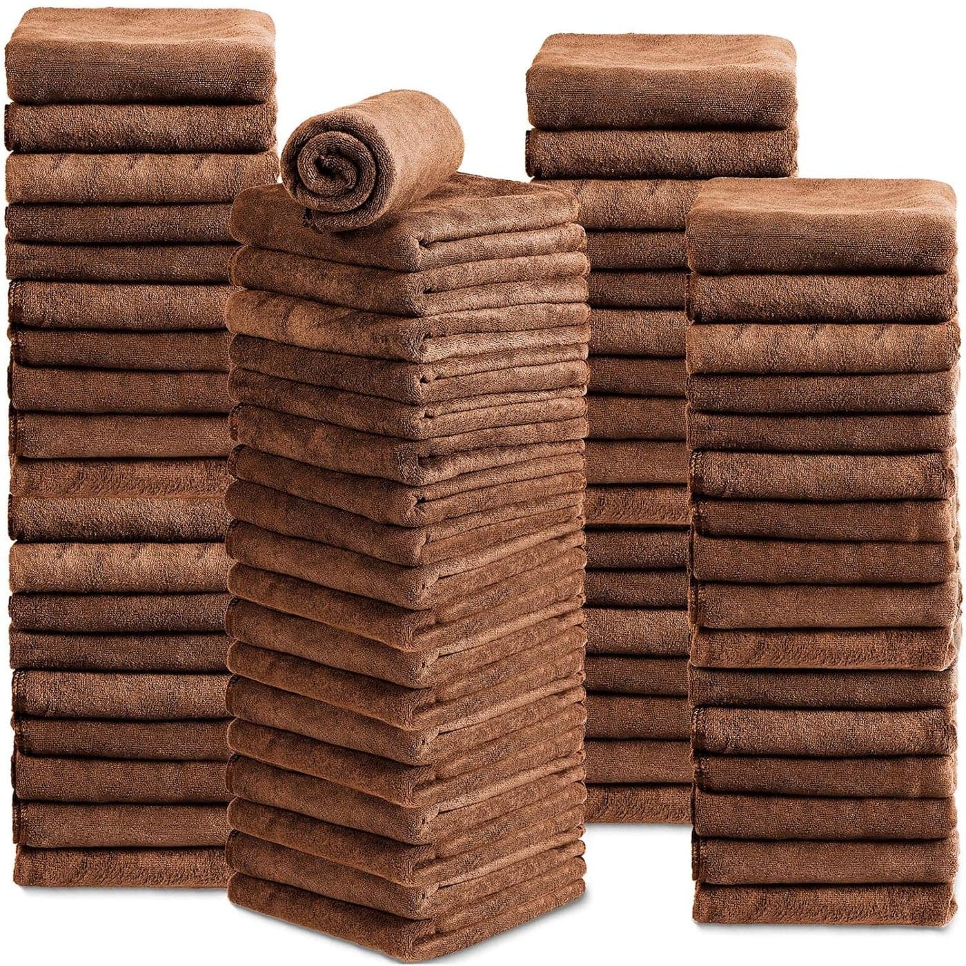 Newwiee 72 Pack Microfiber Bleach Proof Towels Bulk for Salon 18 x 30 Inch Dry Lint Free Hair Drying Hand Towels for Hair Gym Bath Spa Shaving BarberBrown