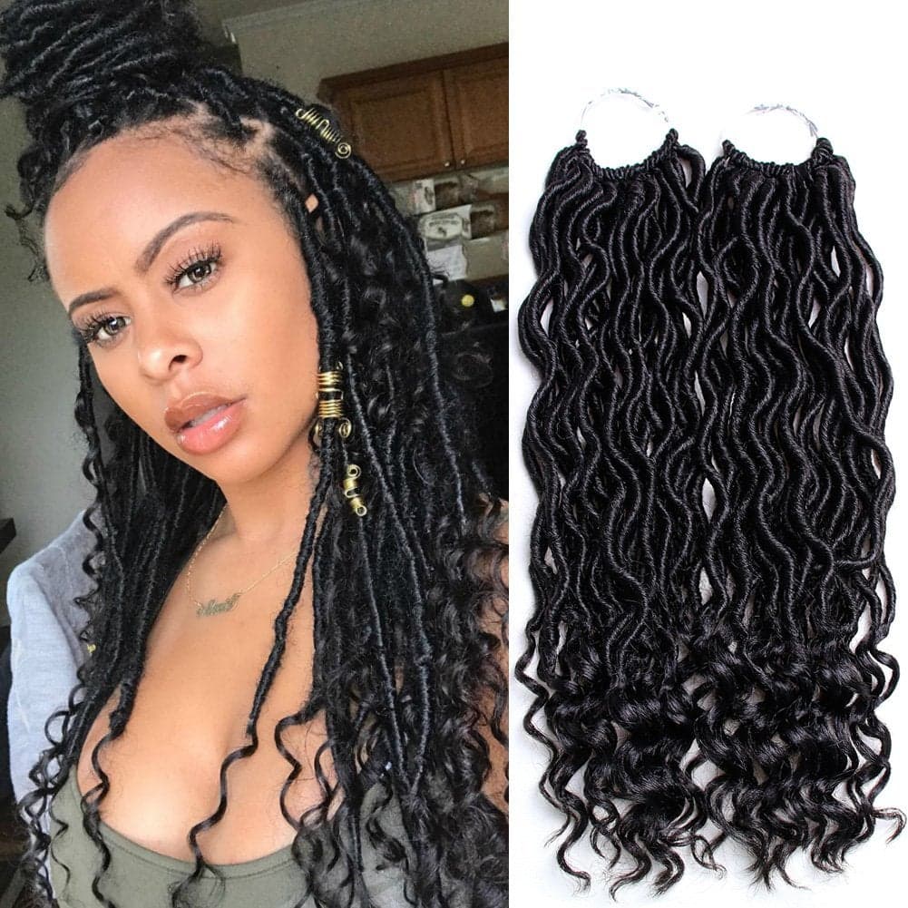 6 PCSLot Goddess Locs Crochet Hair 20 Inch Wavy Curly Faux Locs Crochet Hair Braiding Hair With Curly End Soft Locs Crochet Goddess Locs Synthetic Braids Crochet Locs Braiding Hair 20 6 Packs 1B