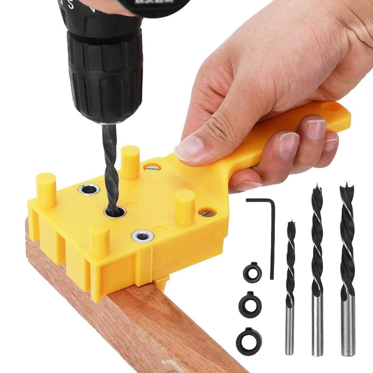 Serplex 8Pcs Hole Drilling Locator Tool Set Includes 3 Dril Bits Drilling Bushings Self Centering Doweling Jig Hole Drilling Locator Tool with Handle Multi Hole Drilling Locator Tool for Wooden Work