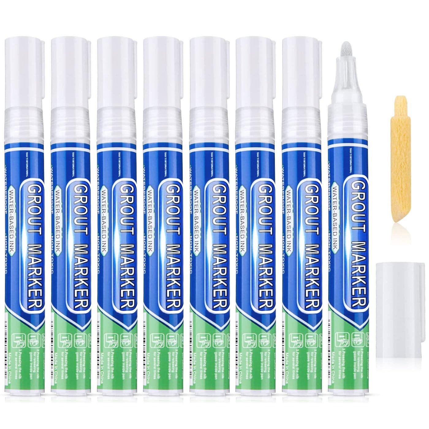 Zonon Grout Wall Pen Tile Paint Markers Grout Repair Sealer Pen for Bathrooms Kitchen Porch Patio Repair RefreshWhite8 Pieces