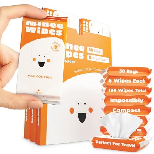 Impossibly Compact Travel Wipes - 99.5% Water - Safe for Sensitive Skin & Hypoallergenic, Resealable, Thick & Durable - For Adults, Kids & Baby Care - Unscented, 30 Pack Total 180 Wipes