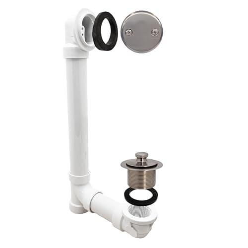 Westbrass Twist & Close Sch. 40 PVC Bath Waste with 1-Hole Elbow & 2-Hole Overflow Faceplate, Stainless Steel, D4942-20