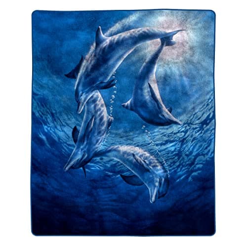 Bedford Home Heavy Fleece Ocean Dolphins Pattern-Plush Thick 8 Pound Faux Mink Soft Blanket for Couch Sofa Bed (74” x 91”), Multicolor (66A-46894)