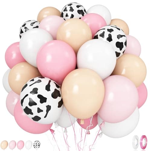Cow Print Balloons 60PCS Pastel Pink Cow Print Latex Balloons Pink Cream Beige White Balloons for Girls Birthday Baby Shower Cowgirl Rodeo Farm Animals Gender Reveal Party Decorations Supplies