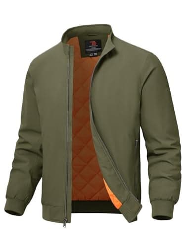 TBMPOY Men's Winter Lightweight Bomber Jackets Water Resistant Fall Casual Windbreakers Quilted Full Zip Windproof Work Coats Green XL