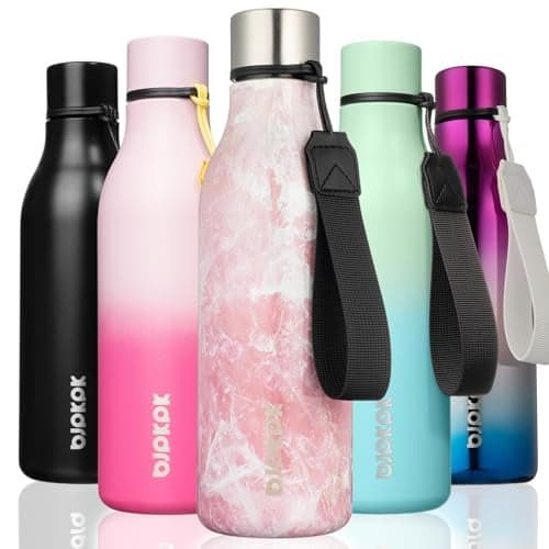 BJPKPK Insulated Water Bottles, 18 oz Stainless Steel Metal Water Bottle with Strap, BPA Free Leak Proof Thermo, Mugs, Flasks, Reusable Water Bottle for Sports& Travel, Blossom