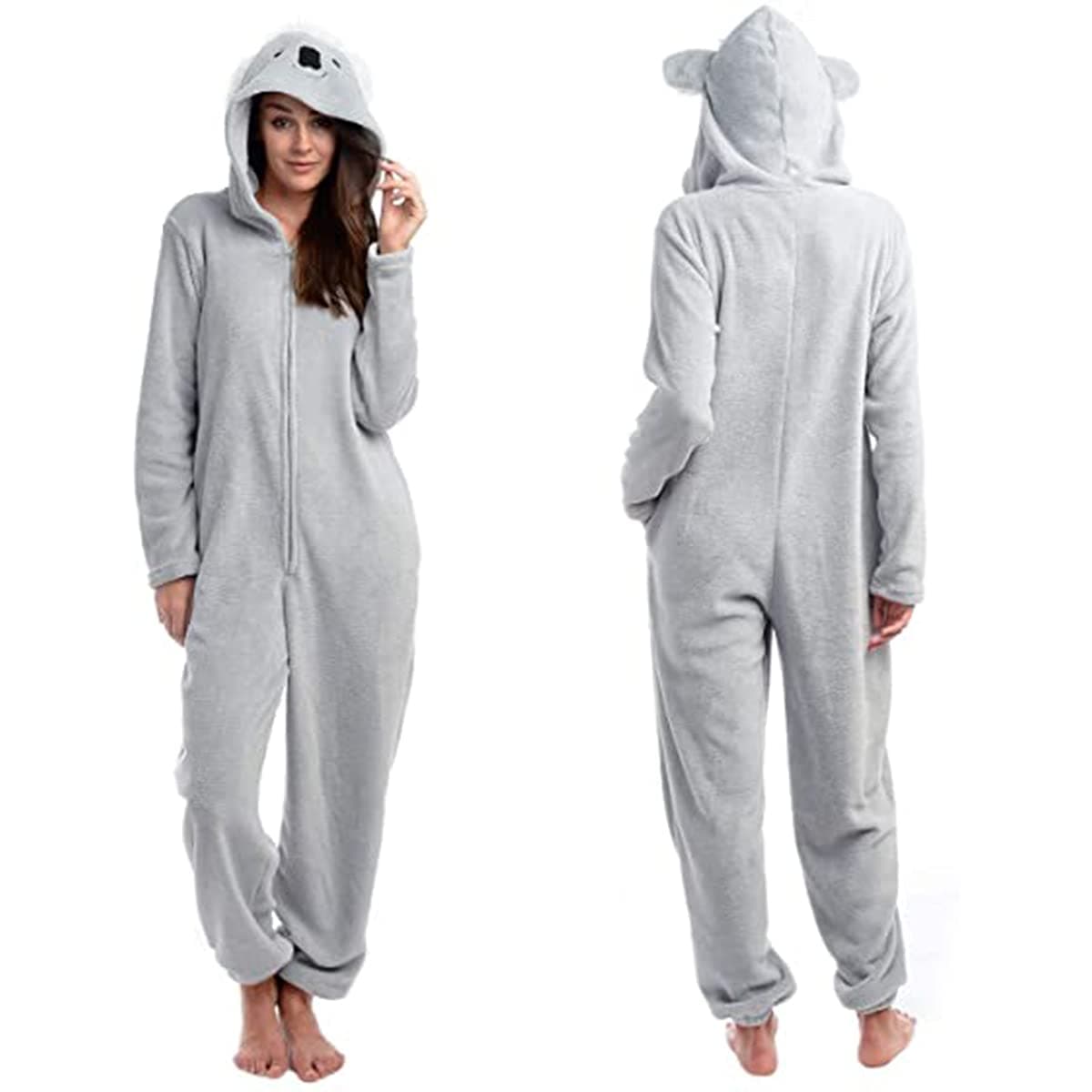 Body Candy Womens Cute Printed Hoodie Plush Onesie Critters Gray Large