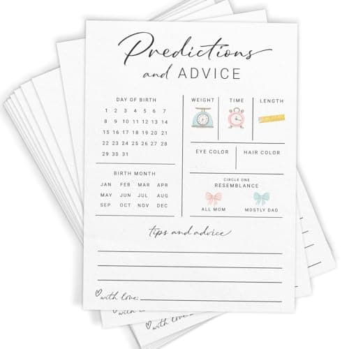 Printed Party Baby Predictions & Advice Cards for New Parents – Baby Shower Game, Wishes for Mommy & Daddy, Gender Reveal Boy or Girl, Modern Minimal Design, 30 Cards