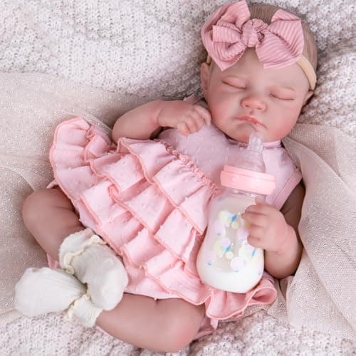 Aori Reborn Baby Dolls Girl 20 Realistic Sleeping Newborn Lifelike Poseable Vinyl Baby Doll with Feeding Outfit Set Soft Weighted Body for Cuddling Suit for Collectors Kids 3
