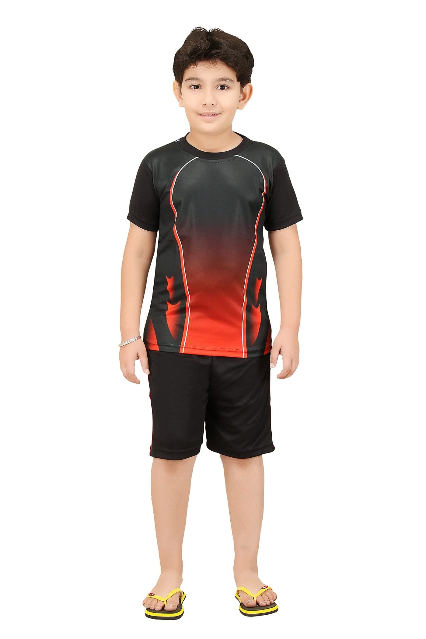 Wearilio Sports Jersey/Tshirts and Shorts for Boys and Girls (10 Years - 11 Years, Black Red)