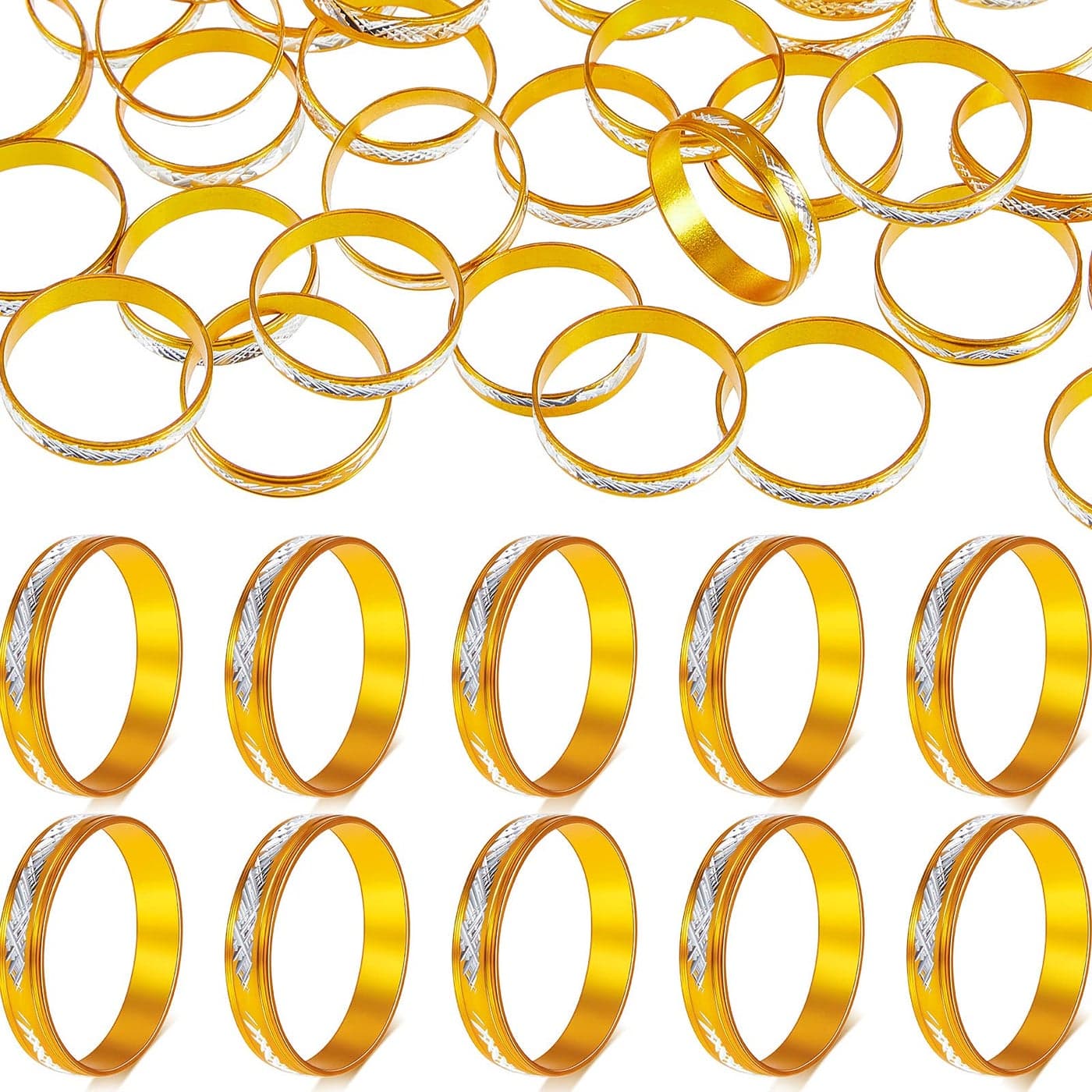 Hicarer 200 Pieces Bridal Shower Rings Engagement Ring Glitter Fidget Rings Aluminum Alloy Wedding Ring Bridal Fidget Table Party Favor Decorations(Gold)