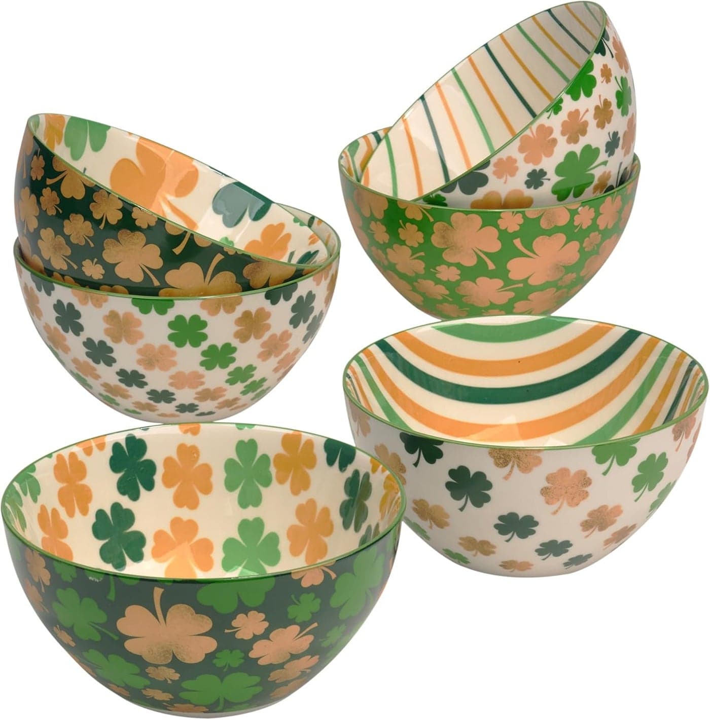 St Patricks Day Shamrock Bowls Set of 6 16 oz Durable Porcelain Microwave Dishwasher Safe Serveware for Cereal Snacks Desserts IrishThemed Dinnerware