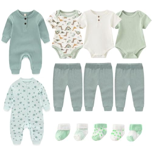 Ruliby Baby Boy Bodysuit and Pant Sets Ribbed Romper Soft Newborn Clothes Outfits Layette Gift Set 03 Month