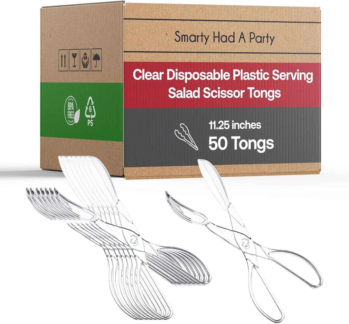 Disposable Plastic Serving Cutlery Flatware Set Dinnerware for Wedding Birthday Party Other Occasions Clear Scissor Tongs 50 Tongs