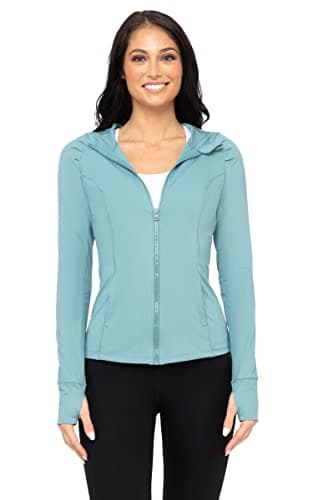 Yogalicious FullZip Lightweight Hooded Running Workout Yoga Lux Jacket with Pockets Smoke Blue Medium