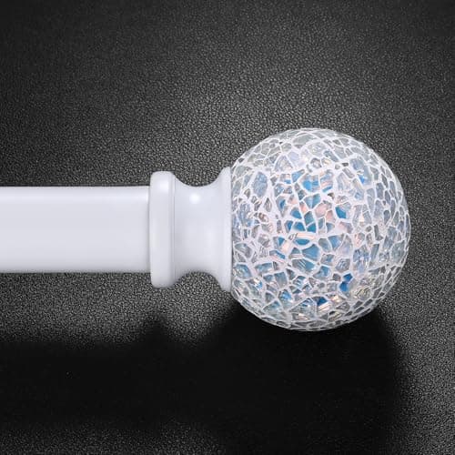 White Curtain Rods for Windows 28 to 48 Inch,1 Inch Adjustable Heavy Duty Decorative Mosaic Colourful Ball Curtain Rod,Telescoping Window Rod for Bedroom,White Drapery Rods 18-60"