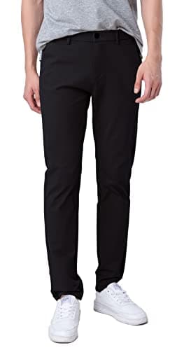 Plaid&Plain Men's Slim Fit Khaki Pants Men's Tapered Chino Pants 8801Black 34X30