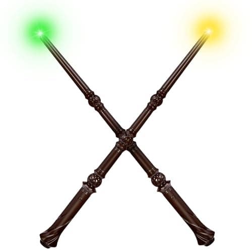 Maikoi Light Up Magic Wizard Wand with Sounds 4 Color Lights Illuminating Witch Toys for Kids Cosplay Party Birthday Gift Brown 2PCS