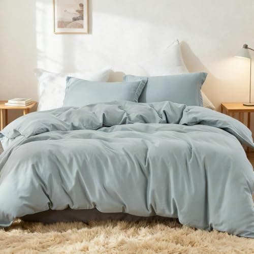 Simple&Opulence French Linen Duvet Cover Set 78" x 86"- 3 Pieces (1 Comforter Cover,2 Pillowcases)- Natural Flax Cotton Blend-Solid Color Breathable Farmhouse Bedding-Dusty Blue, Full