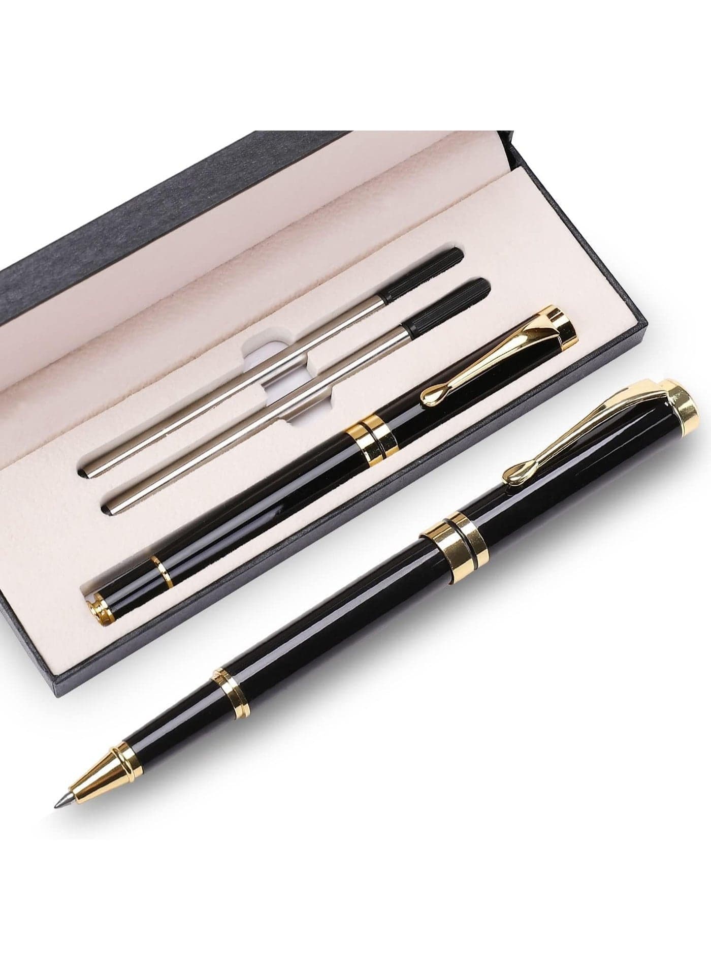 Luxury Ballpoint Pens, Business Pens, Ball Pen Gift Set for Men Women, Professional Executive Office BallPens Classy Gift Box Ballpoint Black Refill Line width 0.5mm (Black Gold)