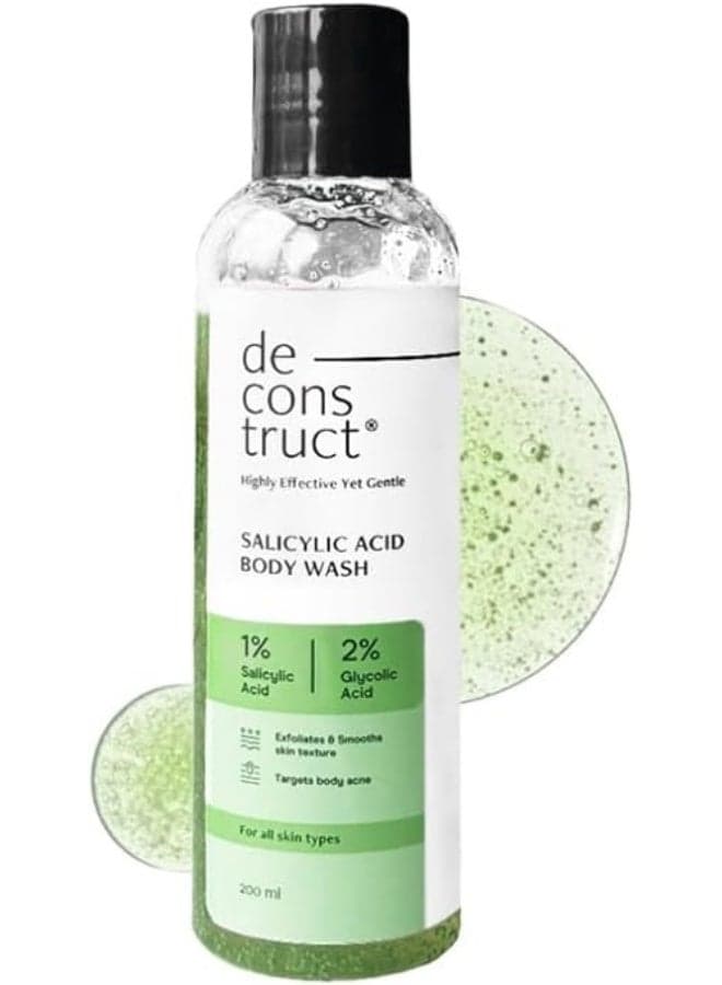 Deconstruct 1% Salicylic Acid Body Wash with 2% Glycolic Acid | Prevents Body Acne, Rough & Bumpy skin | Deeply cleanses skin | Shower gel for Women & Men- 200ml